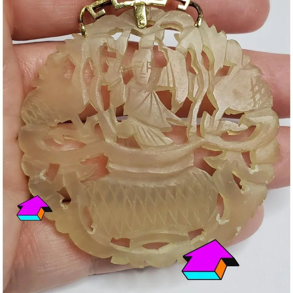 Honora 18k Yellow Gold Carved Chinese Jade Jadeite Pendant Amulet Vintage - Picture 14 of 14
